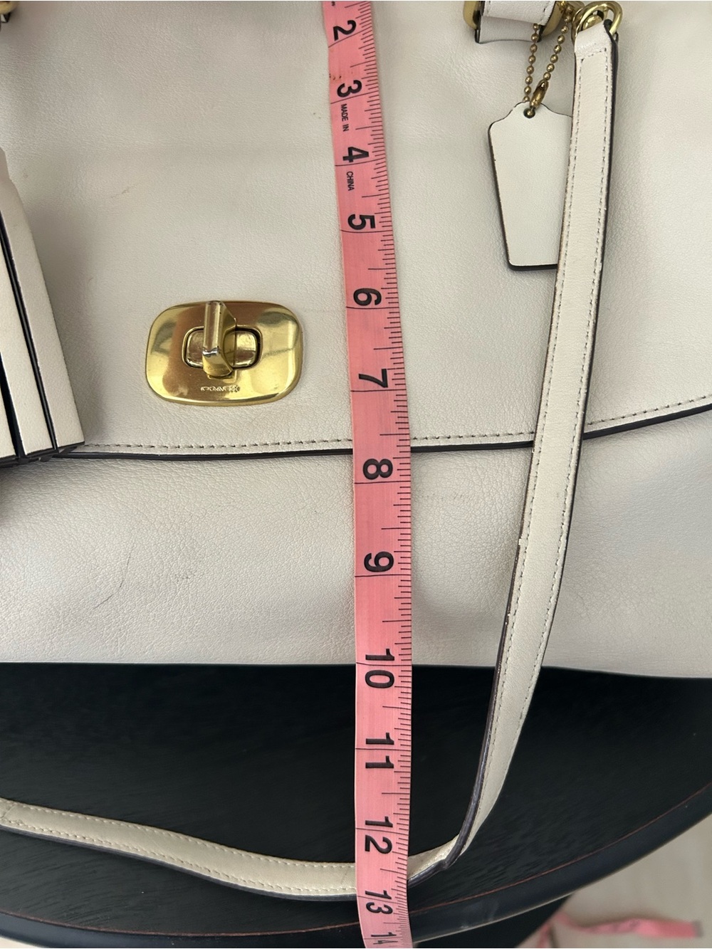 Coach Cream Leather Satchel with Tassels and Gold Hardware - Picture 14 of 16